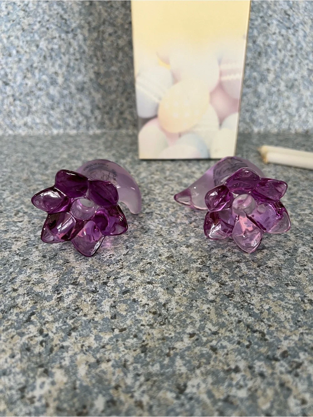 Lenox Occasions Easter Purple Glass Floral Taper Candle Holder Set of 2
